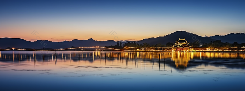 杭州西湖集贤亭夜景西湖夜景园林夜景湖泊水面倒影风光图像摄影,高清,摄影图,摄影图片,图片大全,摄影图免费下载